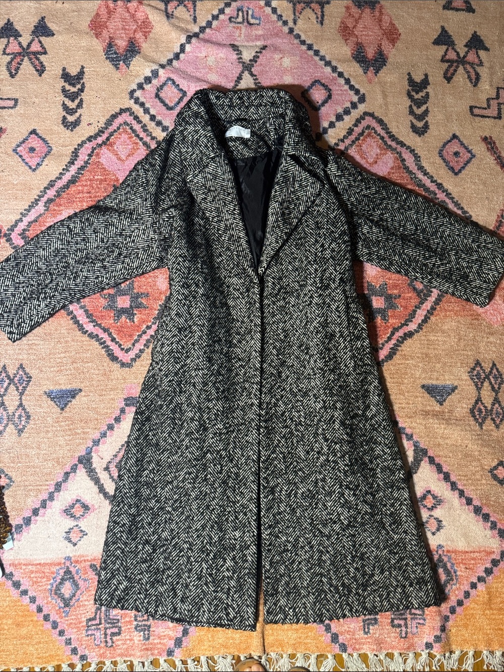 ASOS Black & White Herringbone Long Blazer Coat